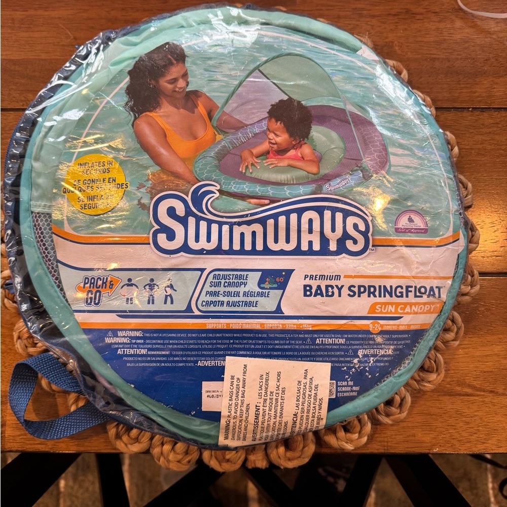 SwimWays Baby Spring Float with Sun Canopy - Blue and Green